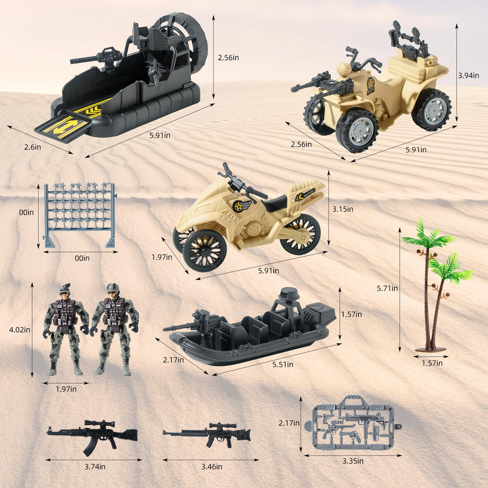 Wbzle army figures on vehicles for versatile posing during play.