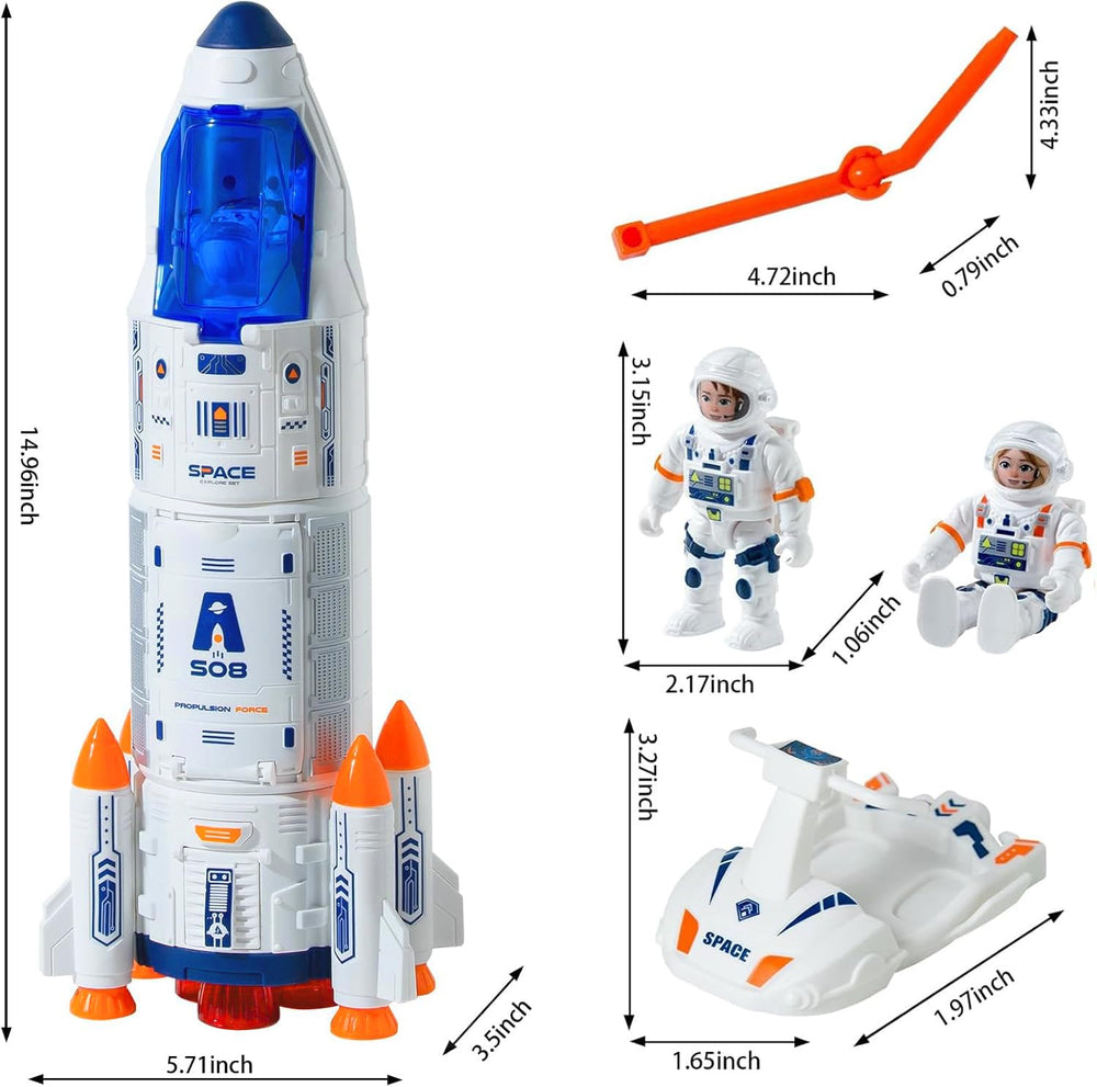 Wbzle astronaut figures fit the rocket for storytelling missions.