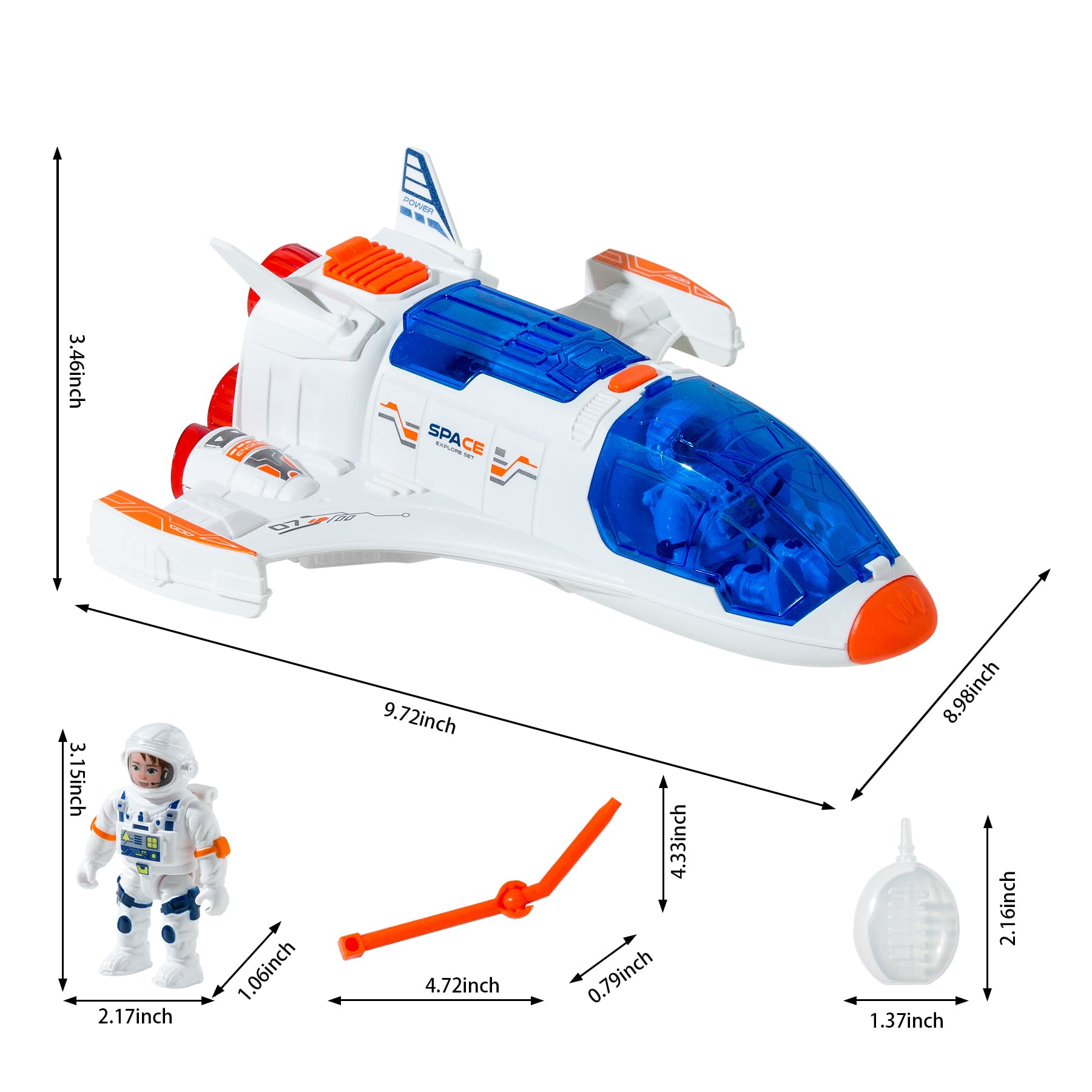 Wbzle Spaceship Shuttle Toy front cockpit for easy astronaut seating.