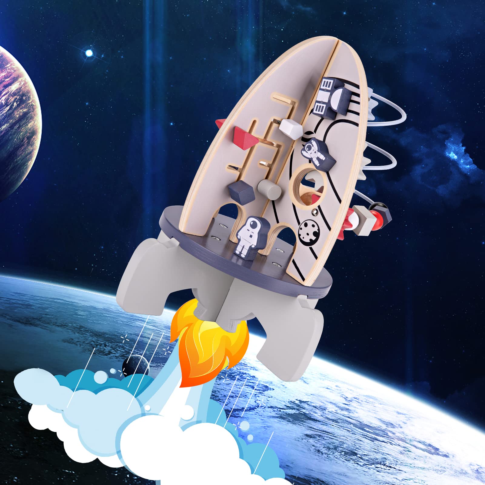 Wdmiya Space Rocket Activity Cube rotating gears for tactile exploration and learning.