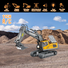 Wdsexual RC bulldozer side profile highlighting durable plastic design.