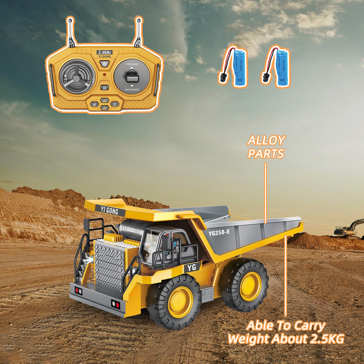 Wdsexual RC dump truck in action on a play surface.