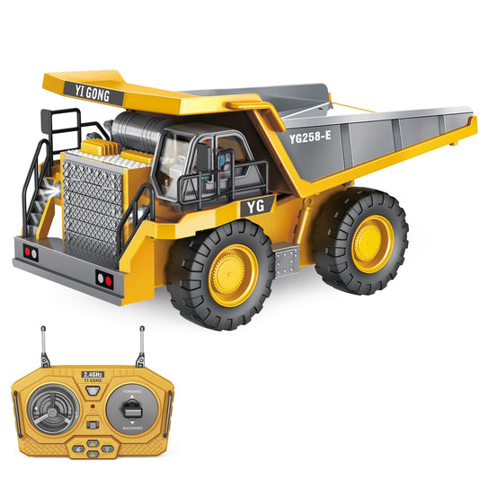 Wdsexual remote-control dump truck front view shows a realistic scale model for kids.
