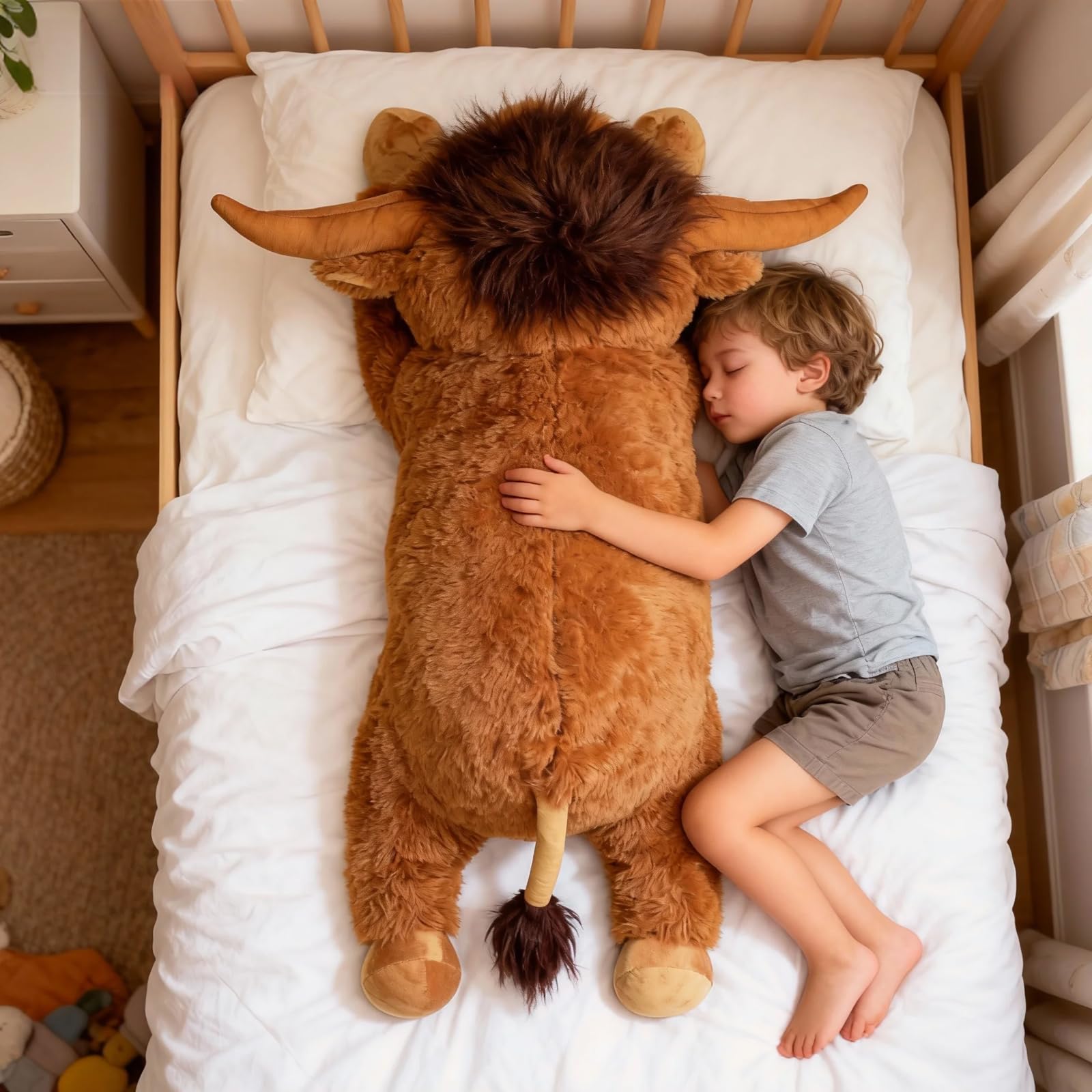 WDXDSOB Highland Cow pillow face closeup shows friendly expression.