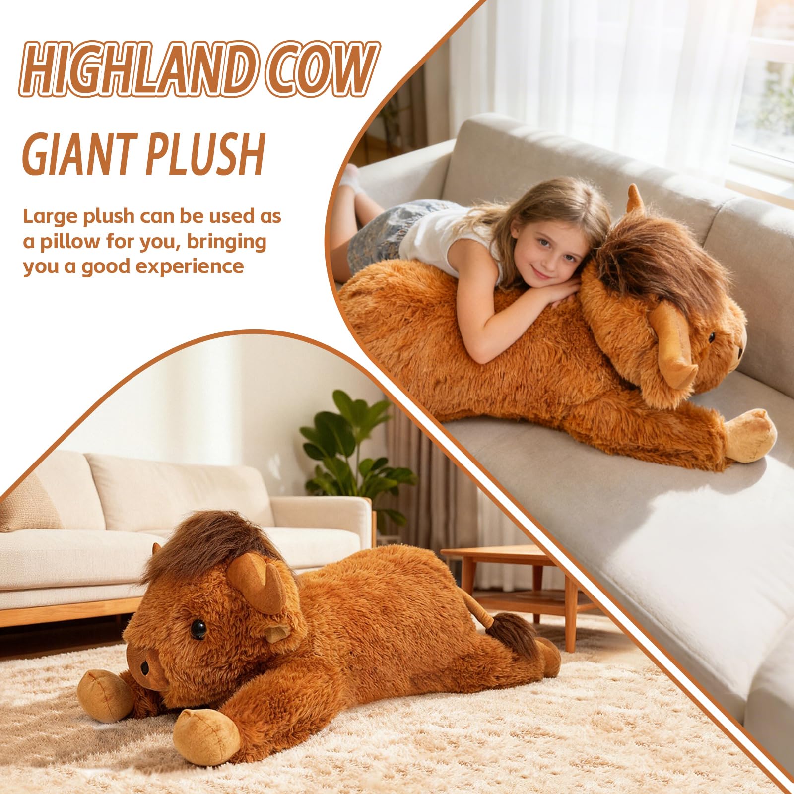 WDXDSOB Highland Cow pillow fur detail highlights plush texture.