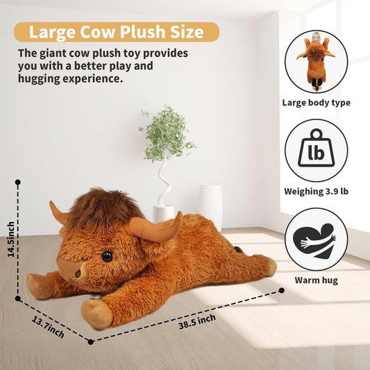 WDXDSOB Highland Cow pillow side view adds whimsical shelf styling.