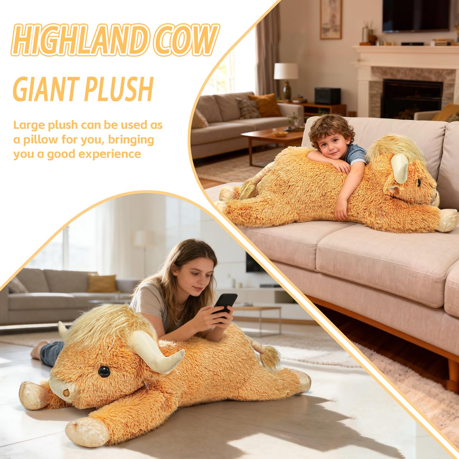 WDXDSOB Highland Cow plush enhances couch decor and comfort