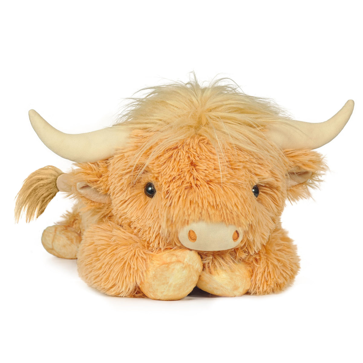 WDXDSOB weighted Highland Cow plush, front view, ideal for cozy hugs.
