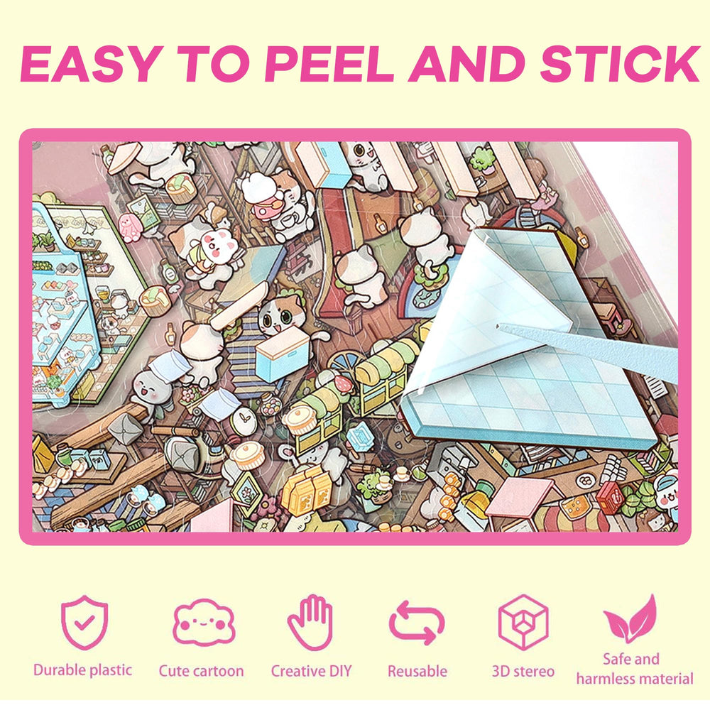 WDXIUE sticker sheets closeup shows durable vinyl and easy repositioning.