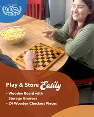 WE Games travel-friendly checkers set fits compactly for trips and casual gatherings.
