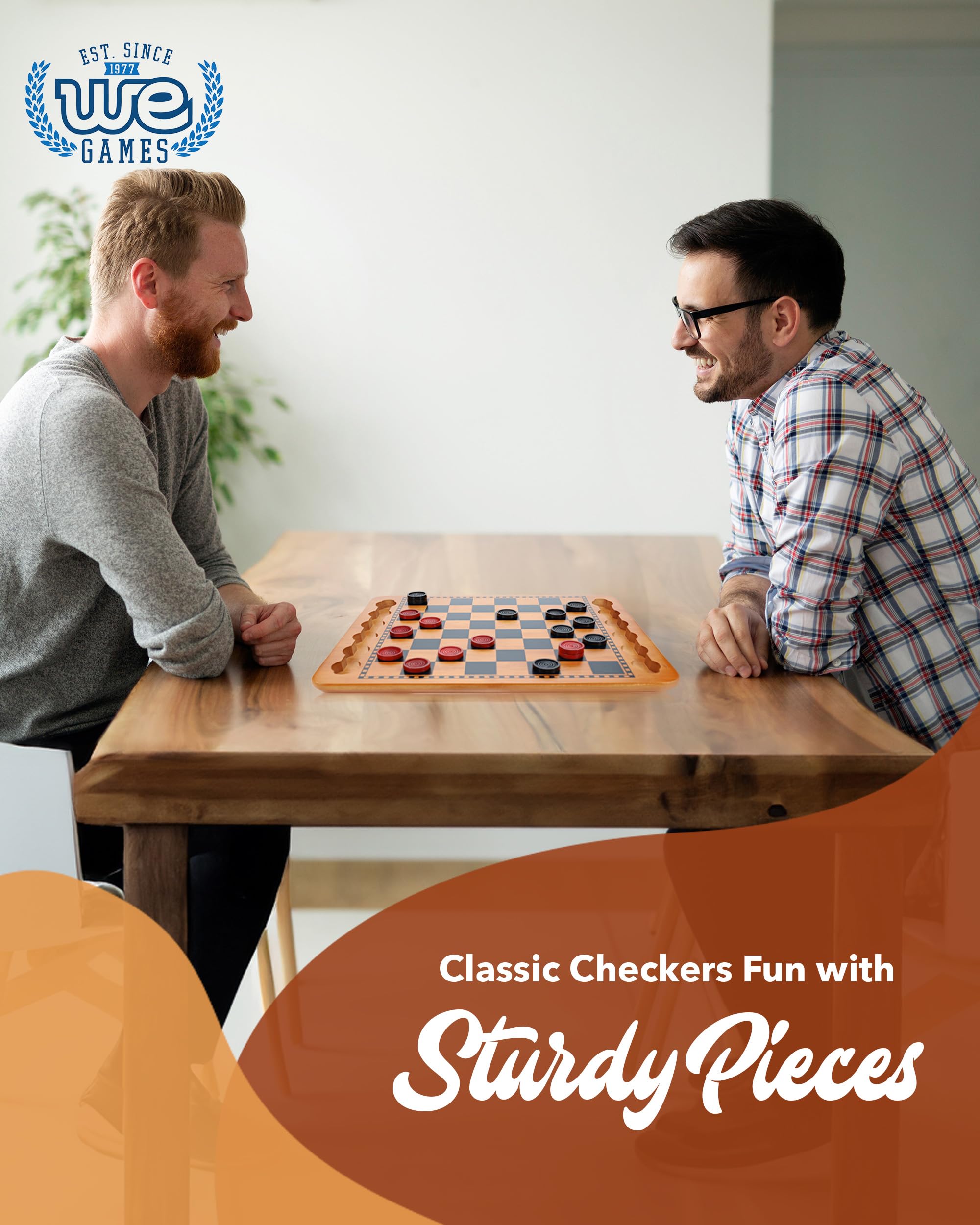 WE Games checkers pieces in red and black ensure clear, engaging matches for all ages.