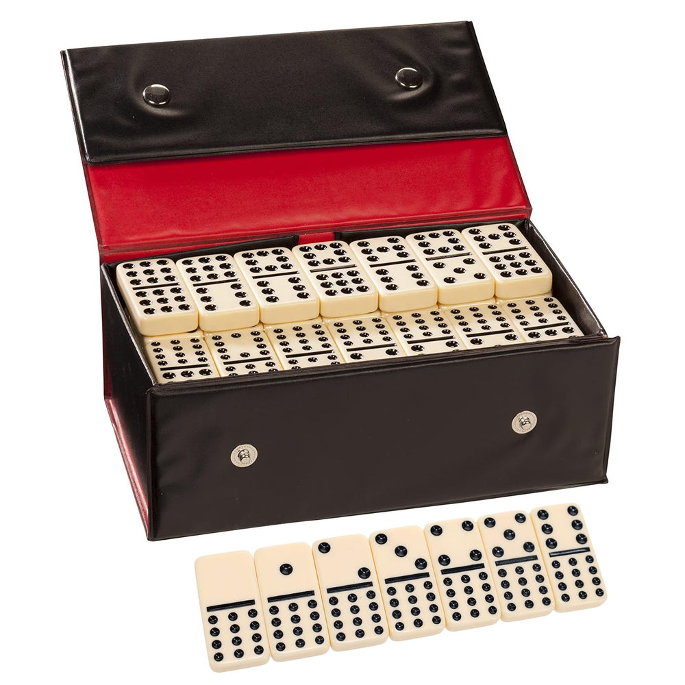 WE Games double twelve dominoes in case open for easy viewing