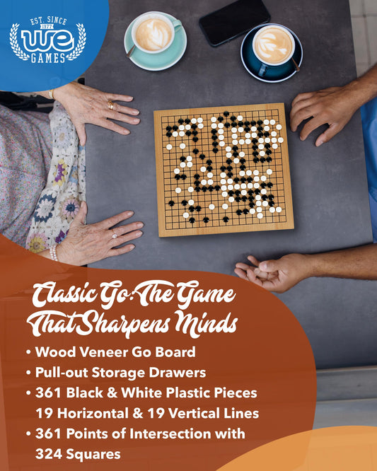 WE Games Go Board with drawers stores pieces neatly for quick setup