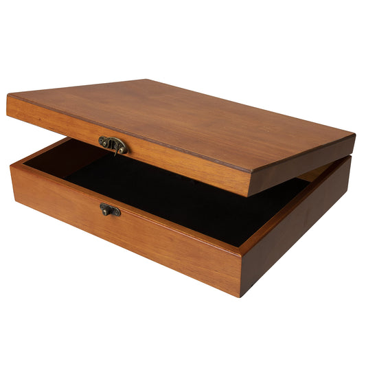 WE Games Old World box with brass latch securely stores keepsakes and jewelry.