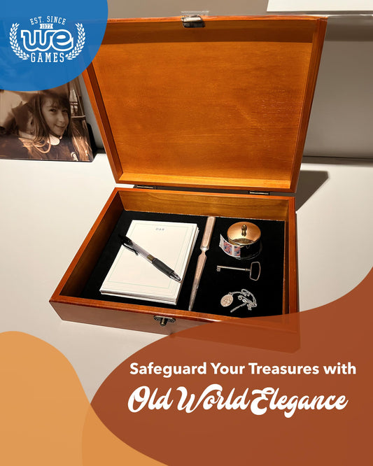 WE Games Old World box with hinged lid showcases vintage charm for heirlooms.