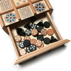 WE Games Royal Game of UR pieces close-up for two-player battles.