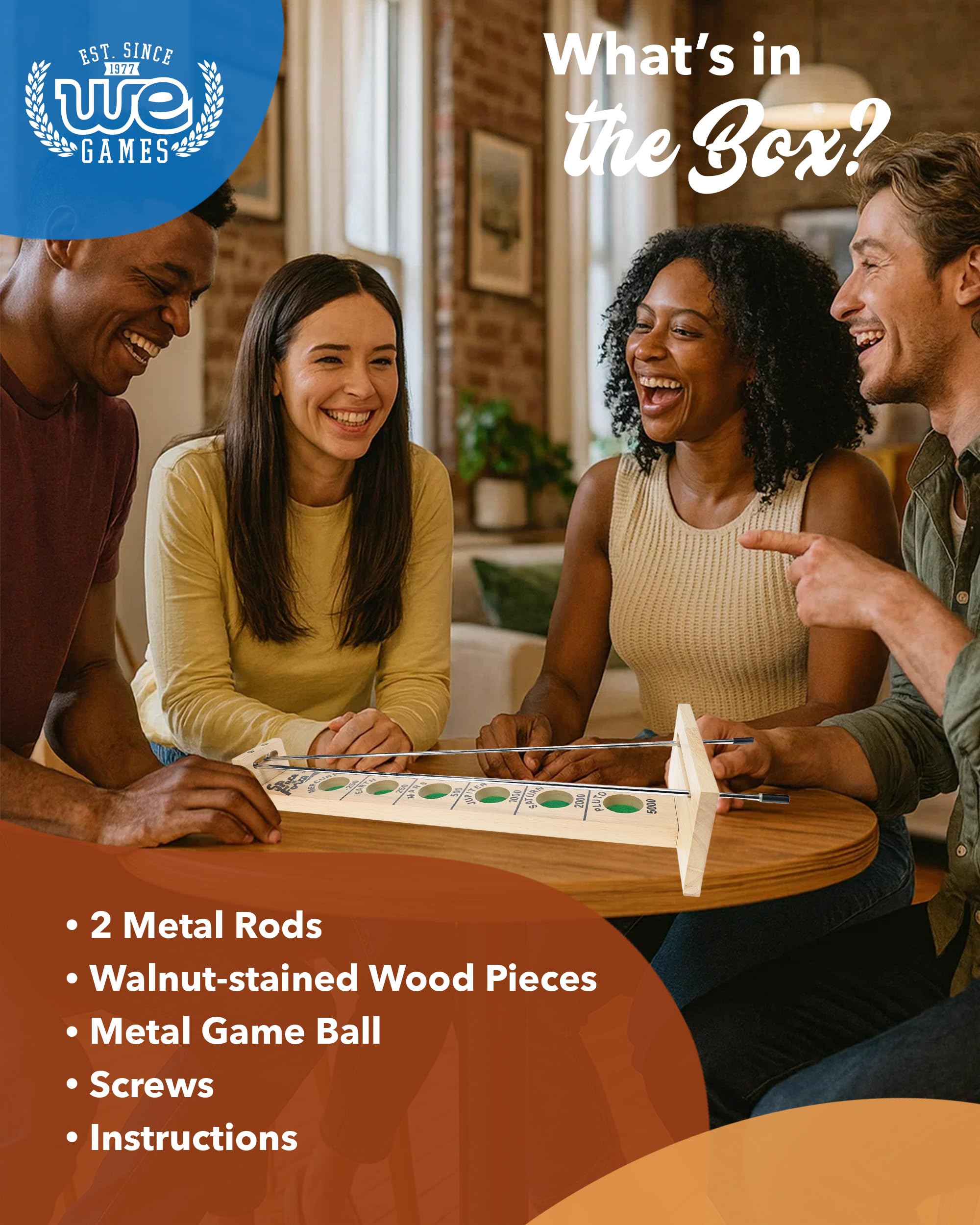 WE Games Shoot The Moon enhances hand eye coordination through precise marbles rolling.