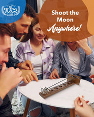 WE Games Shoot the Moon measures about 17.5 inches for a generous tabletop play area