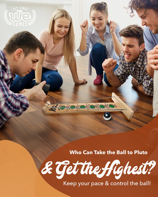 WE Games Shoot The Moon solid wood construction highlights durable, long-lasting play.