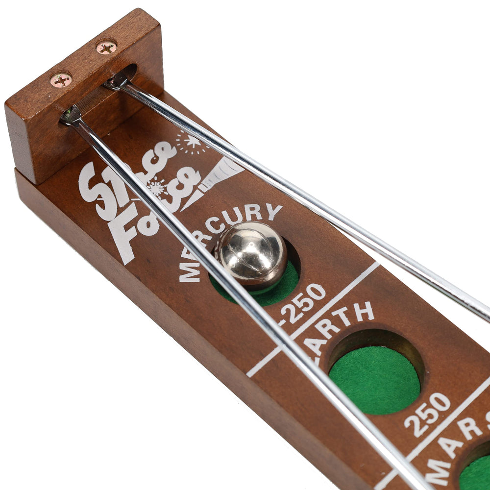 WE Games Shoot The Moon wood finish close up highlighting solid walnut craftsmanship.