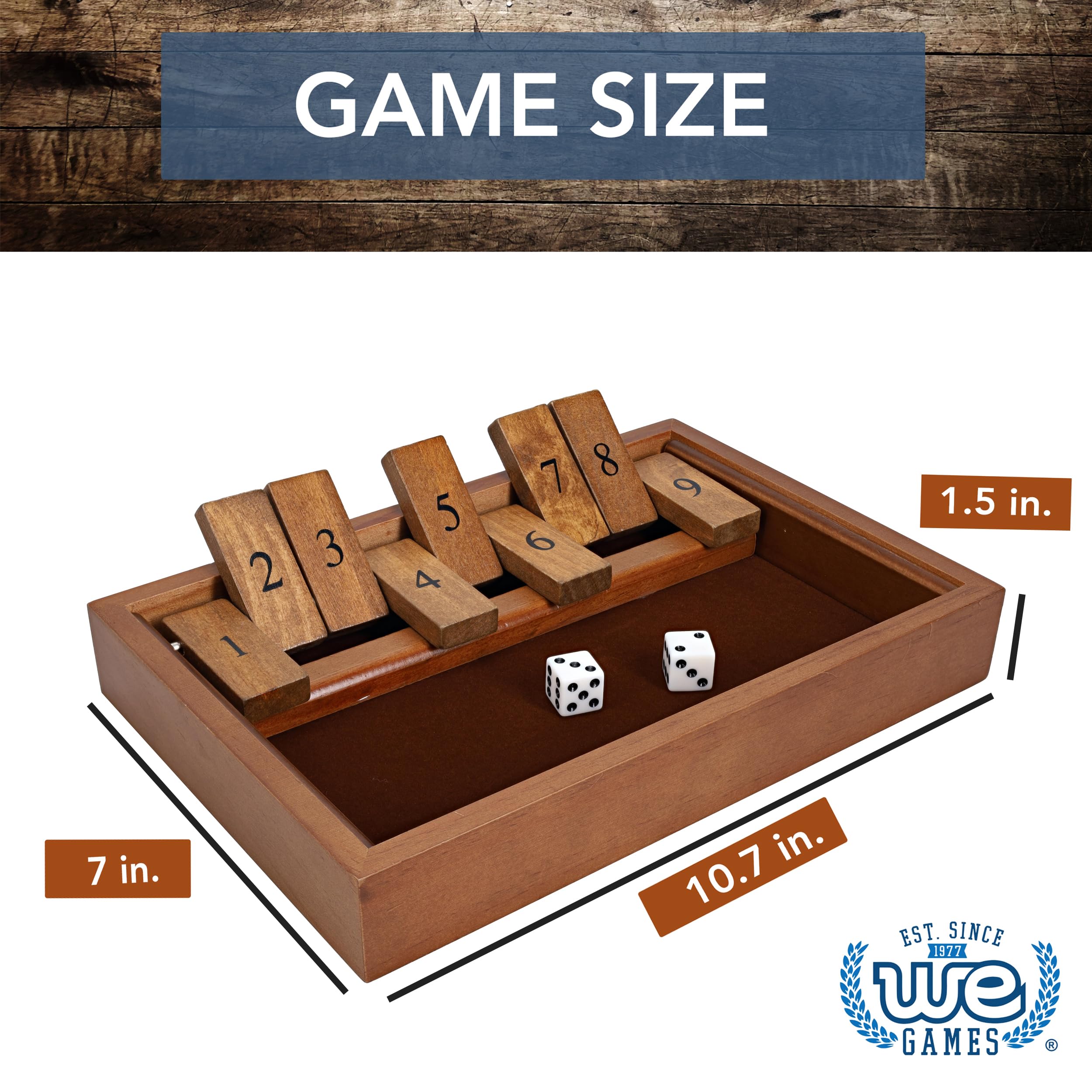 WE Games Shut The Box dice for classic gameplay and quick rounds.