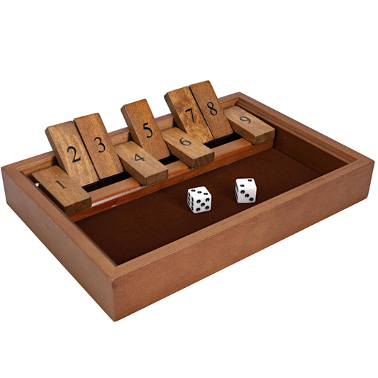 WE Games Shut The Box wooden box with tiles for durable family game nights.