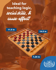 WE Games solid wood board close-up highlights craftsmanship and a warm, timeless tabletop centerpiece.