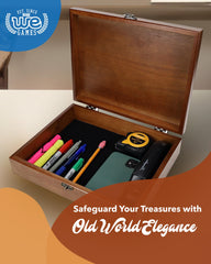 Wooden box with distressed walnut finish adds antique charm to any shelf.