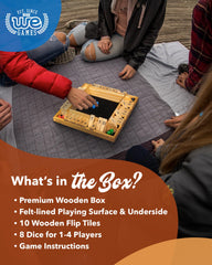WE Games Wooden Shut The Box 14-inch board in natural wood for larger play.