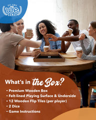 WE Games Shut The Box flip tiles on a soft felt surface