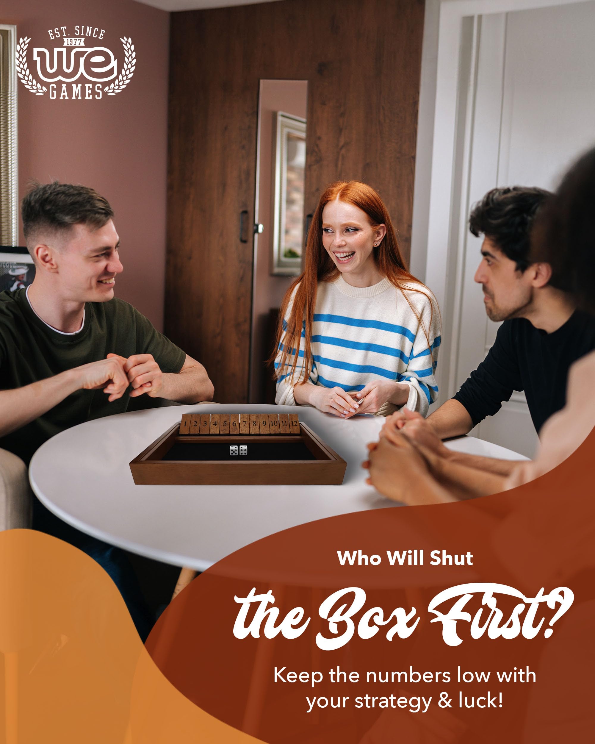 WE Games Shut The Box showing two dice for classic play