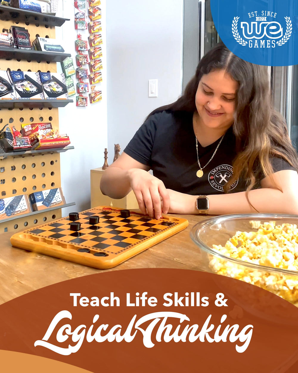 WE Games wooden surface finish enhances tactile feel and smooth sliding of pieces.