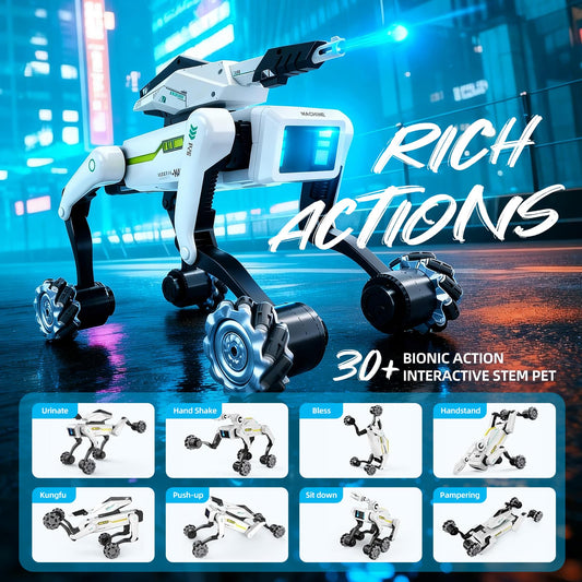 WEACFUS robot dog wheels mode showing agile movement on floor