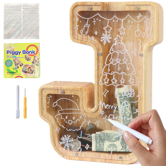 weallbuy large letter piggy bank front view with transparent panel for visible savings progress
