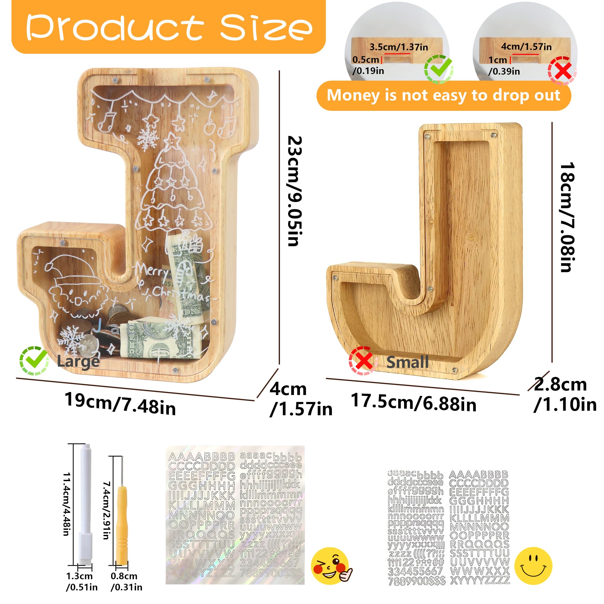 weallbuy large letter piggy bank side view highlighting durable screws and rounded corners