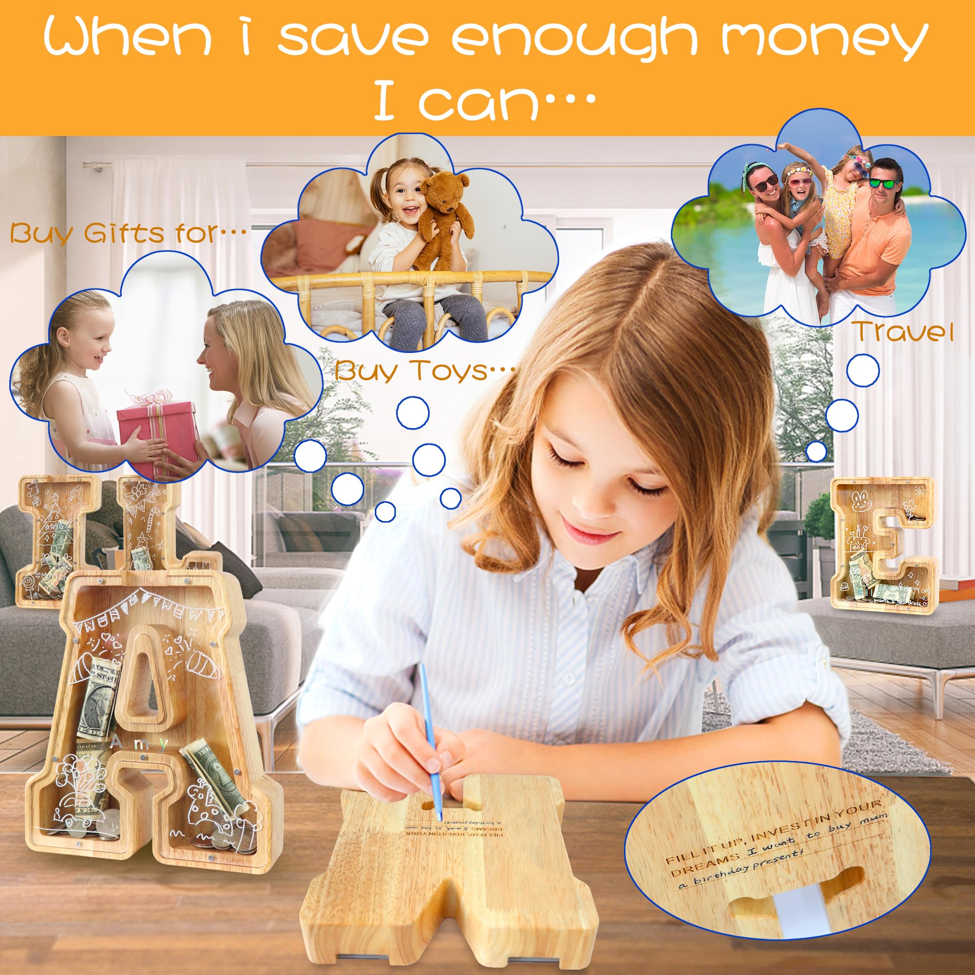 Weallbuy piggy bank front transparent panel for visible savings progress.