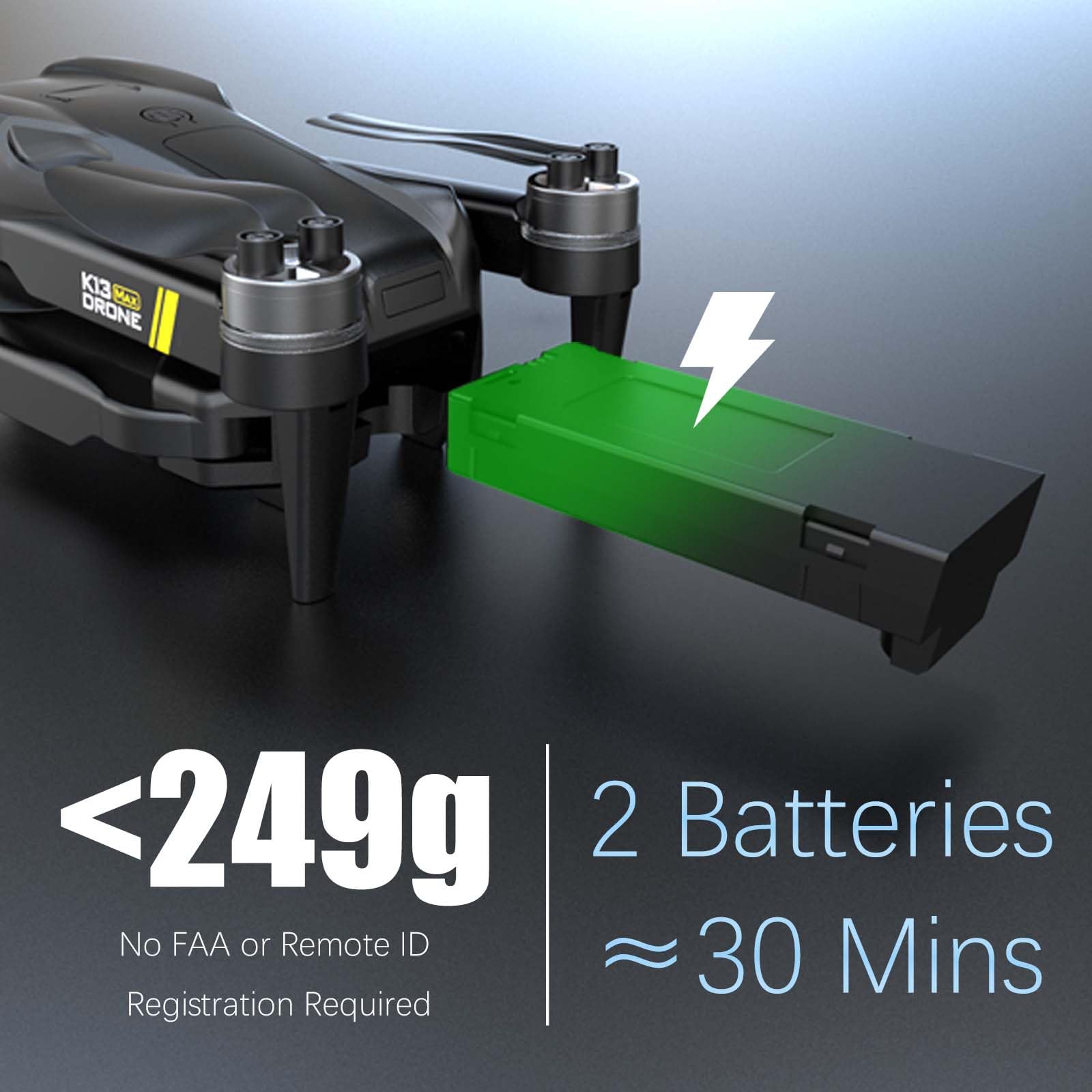 Weavixol K13MAX dual batteries extend flight time up to 30 minutes.