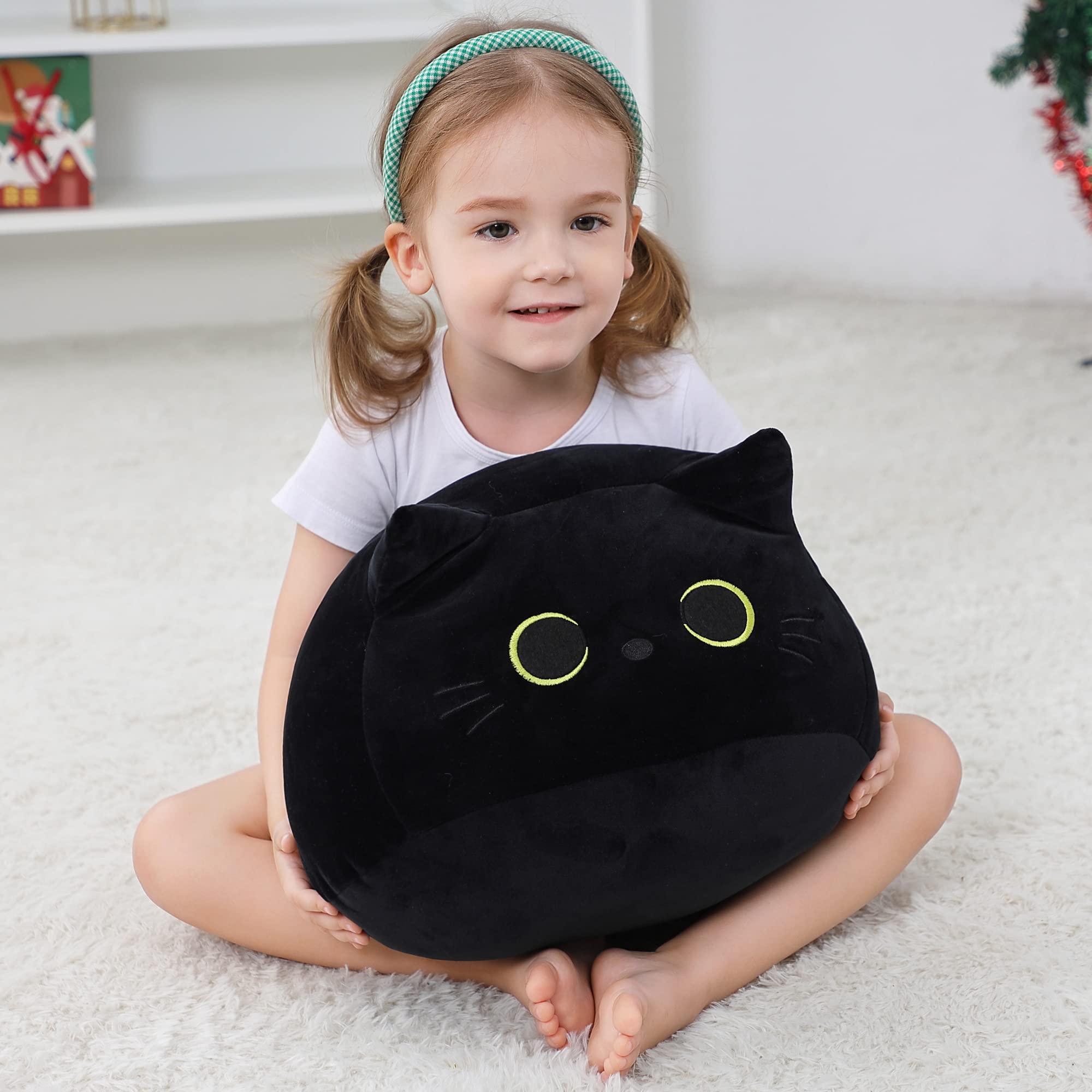 WeBingo Black Cat Plush decorates bed, sofa, and nursery spaces.