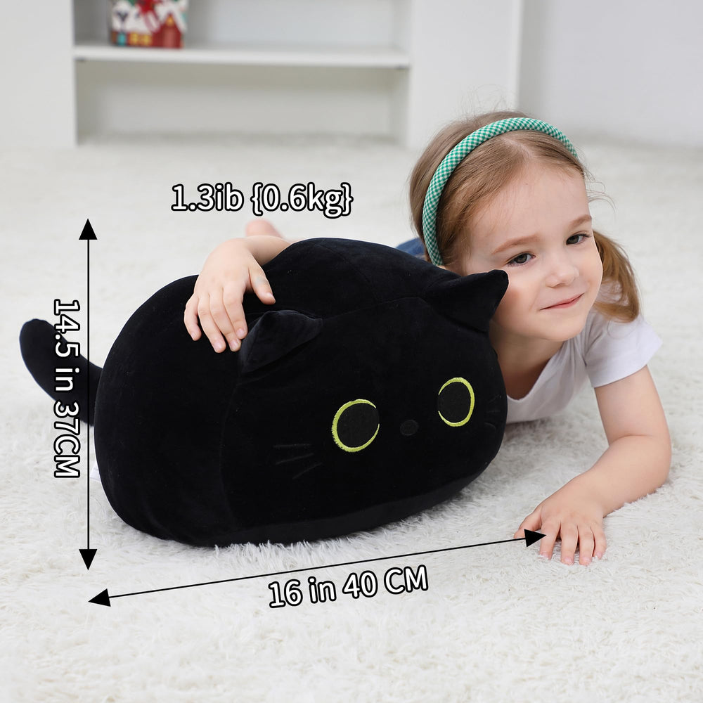 WeBingo Black Cat Plush soothing pillow for naps and relaxation.