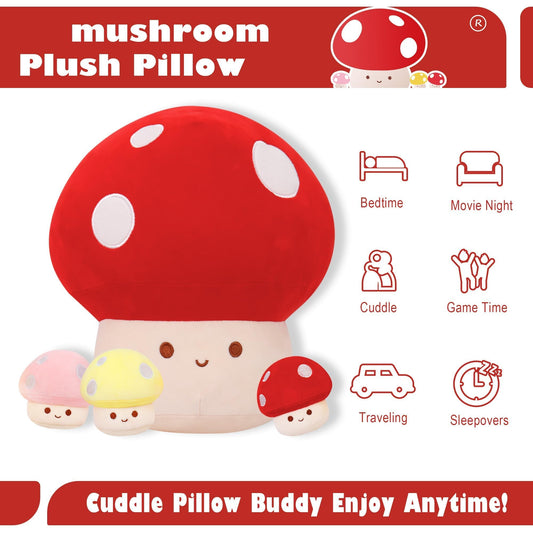 WeBingo mushroom plush big head detail, inviting hugs and kid-friendly design.
