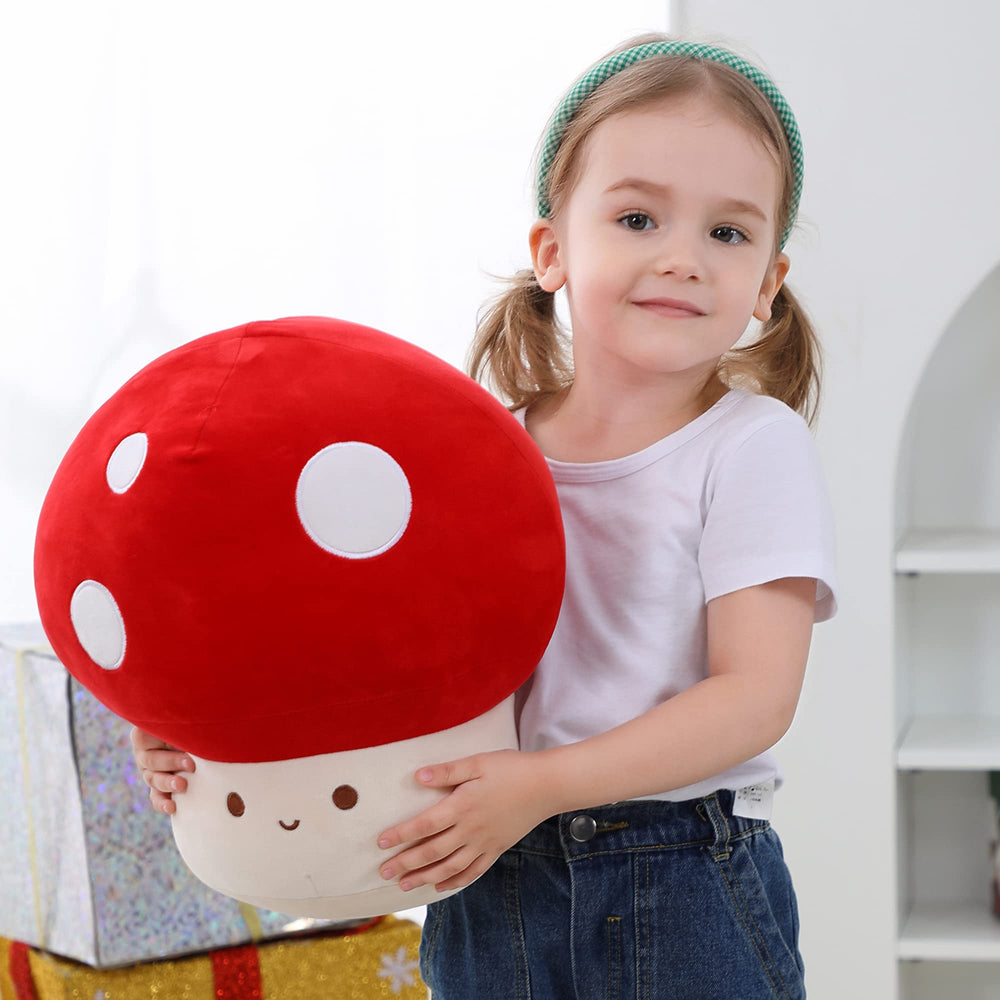 WeBingo Mushroom Plush Pillow facial detail highlights big eyes for cute charm.