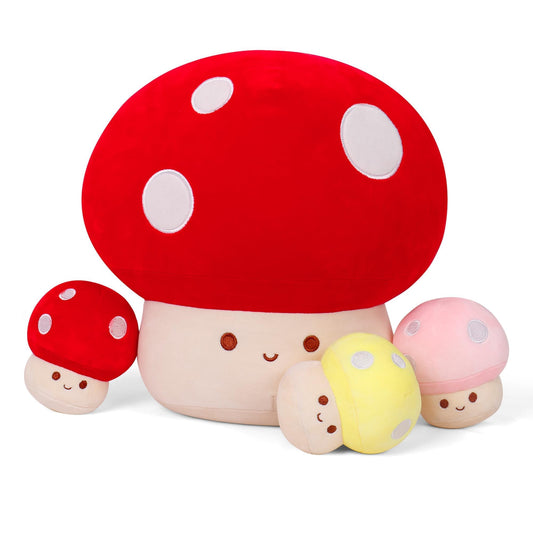 WeBingo mushroom plush pillow 12-inch close-up showing soft texture for cozy cuddles.