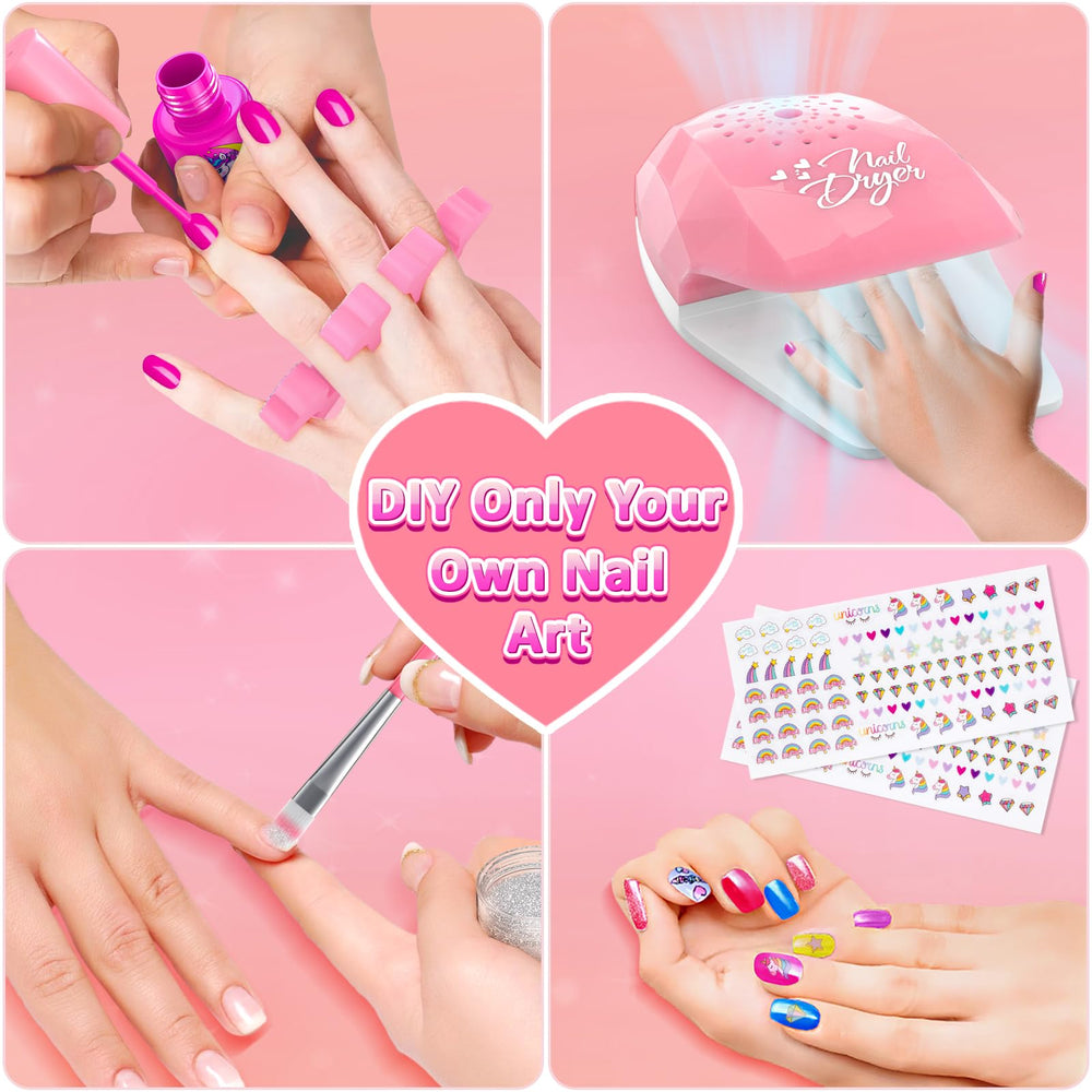 Websonaw pink unicorn box keeps all pieces organized for party-ready nail sessions.