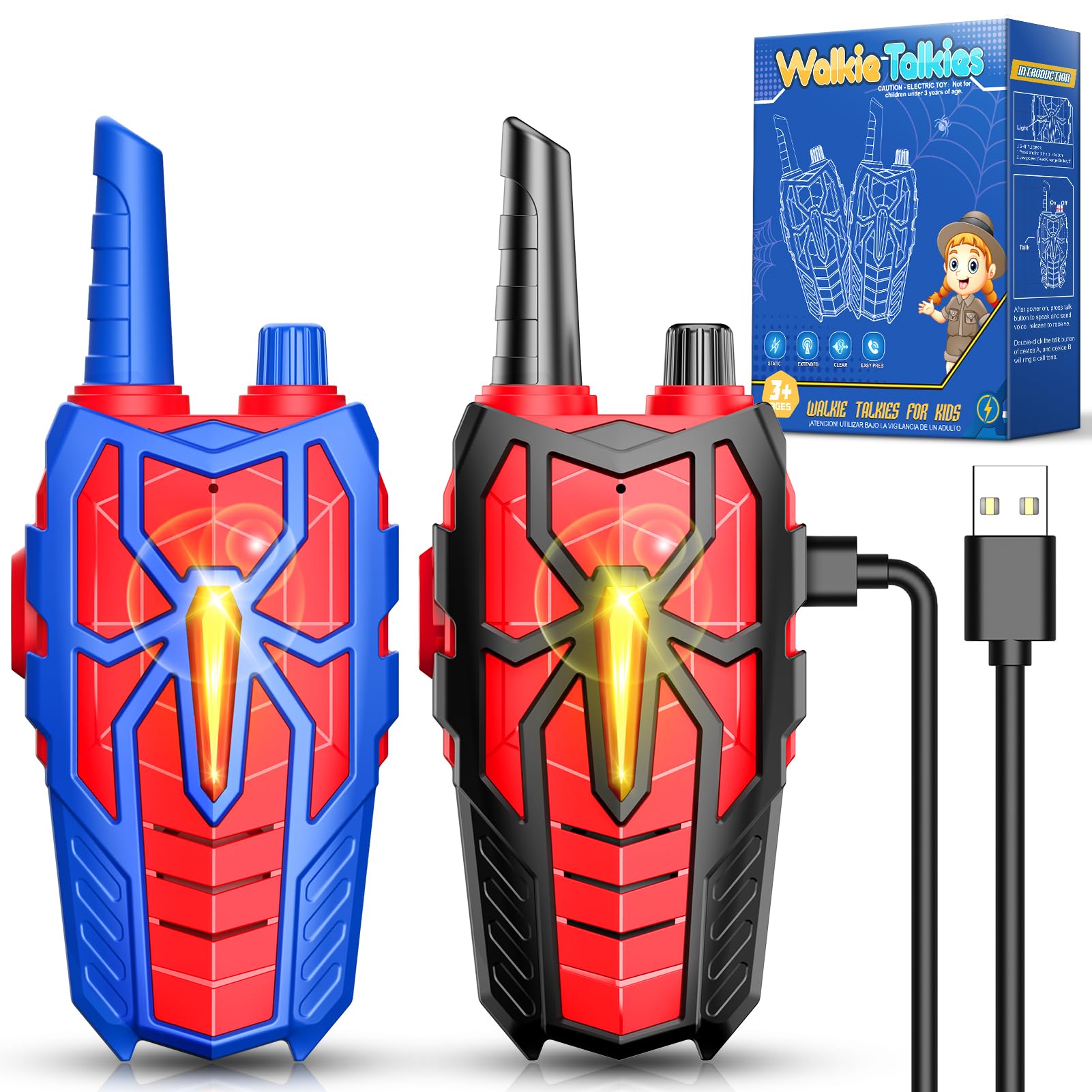 Webspidee rechargeable kids walkie talkies front view showing durable design for active play