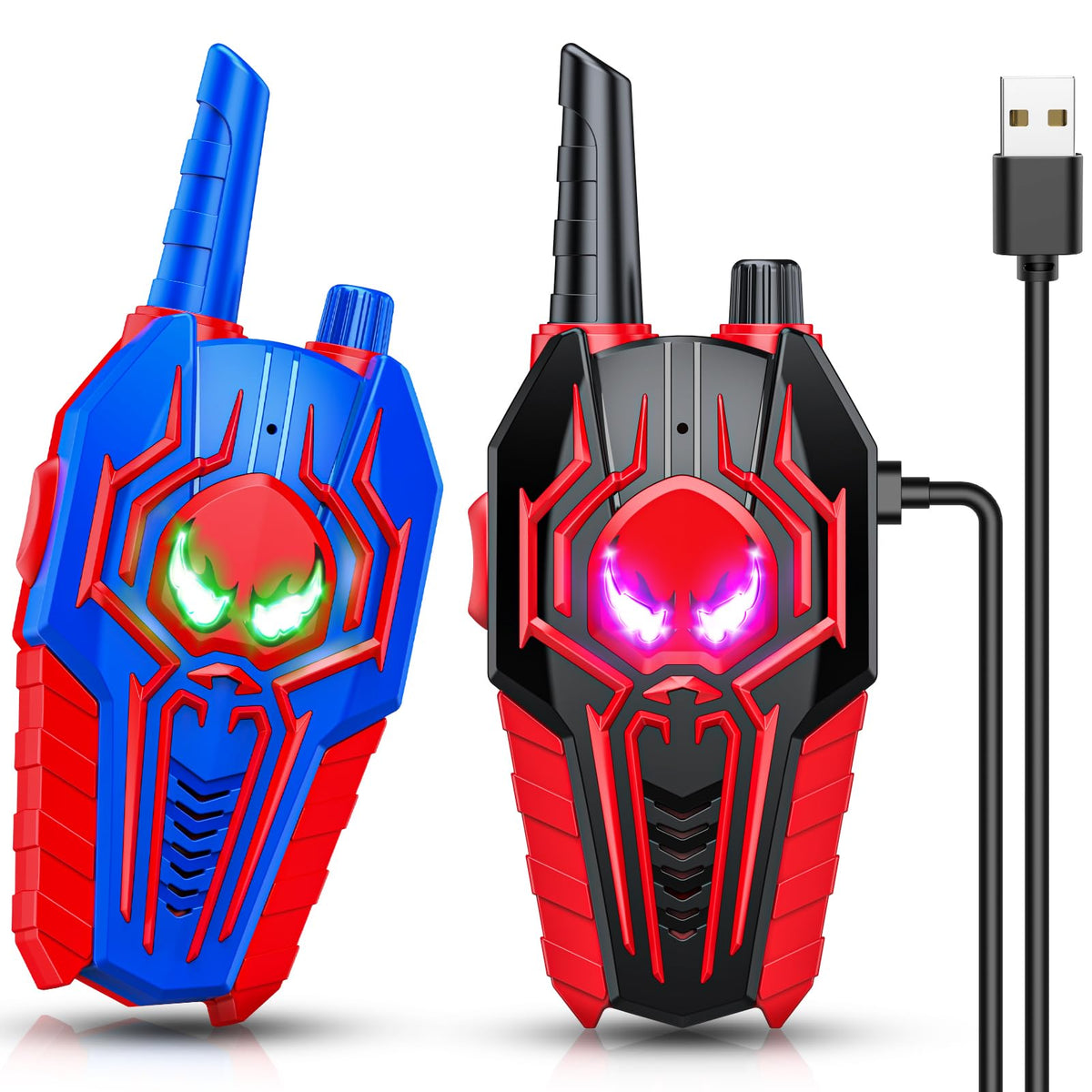 Webspidee rechargeable walkie talkies front view showing durable, kid-friendly design.