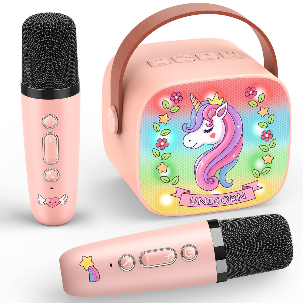 Webspidee Unicorn Mini Karaoke Machine front view, perfect for kid-friendly music fun at home.