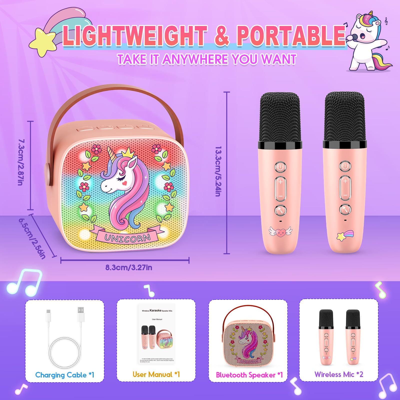 Webspidee Unicorn Mini Karaoke Machine travel-ready design for on-the-go fun.