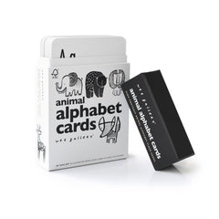 Wee Gallery high-contrast flashcards with animal letters front promote early visual tracking