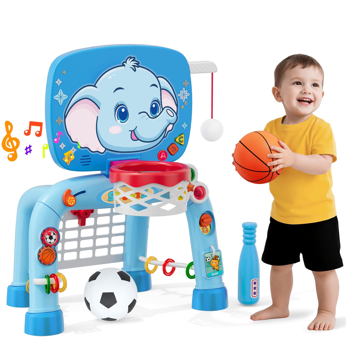 Wee Wonders 3-in-1 toddler sport toy showpiece with hoop and goal for active play.