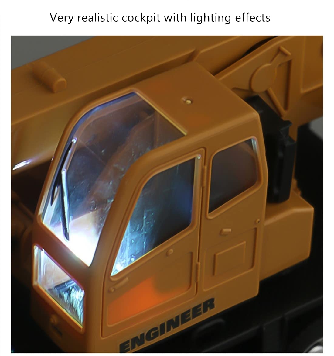 WEECOC RC Crane yellow detail enhances visibility during play.